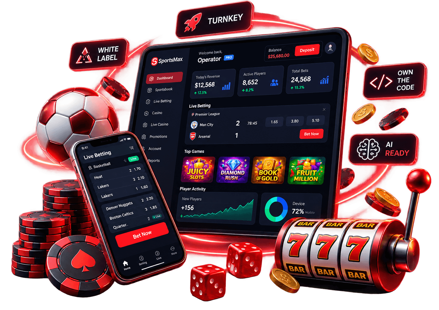 iGamingPlatform casino and sportsbook back office on tablet and mobile
